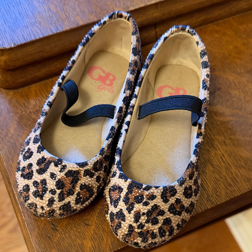 GB Girls Tan and Black Leopard Ballet Flats